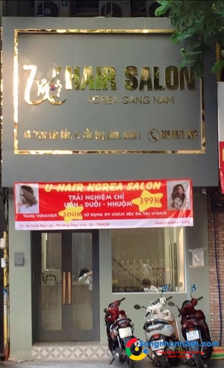 Cần sang nhanh salon tóc nằm mặt đường Trịnh Văn Cấn, phường Cầu Ông Lãnh, quận 1. 